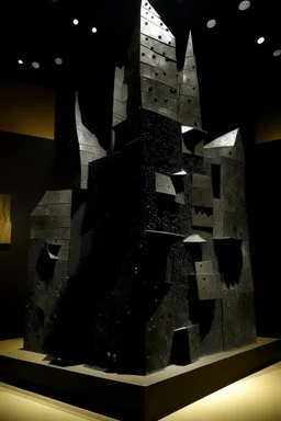 A black castle made out of steel in a chaotic shadow realm designed in Ica stones painted by Paul Klee
