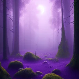 rainy forest with a purple planet over the land