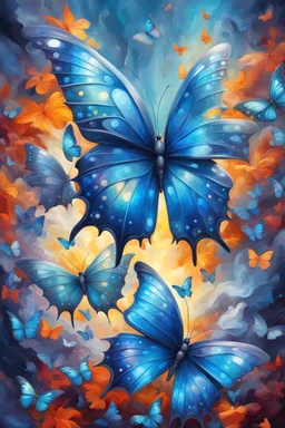 vibrant psychedelic oil painting image, airbrush, 64k, cartoon art image of background SAPPHIRE and GREY BUTTERFLIES , futurism style