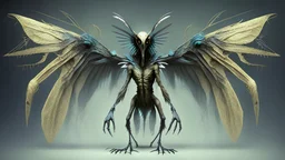 humanoid birdlike alien with insect wings and two sets of arms