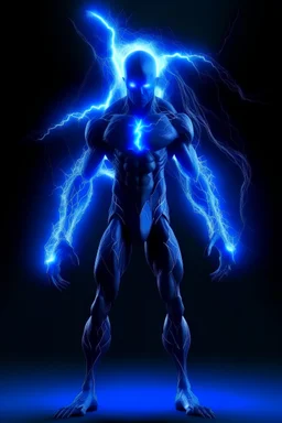 humanoid demon made of blue lightning full body