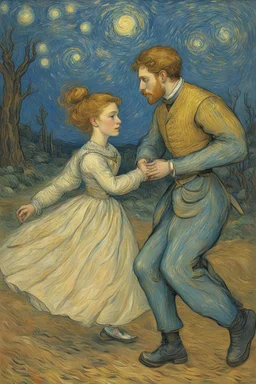 The prince runs to the princess to protect her, Portrait by Van Gogh
