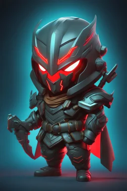 chibi Pyke, cyberpunk style, neon lights, intricate details, high details, detailed portrait, ultra detailed, ultra quality, masterpiece, mask, style of fairy academia