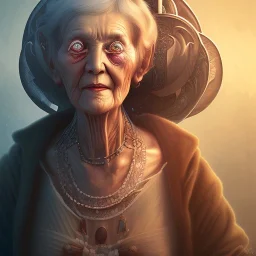 fantasy art, book cover, old woman that has just eaten a cookie from hell