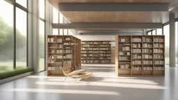 Modern green library interior with sunlight. Decor and desing concept. 3D Rendering