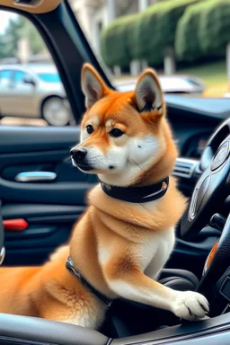 Picture of Shiba driving a car.