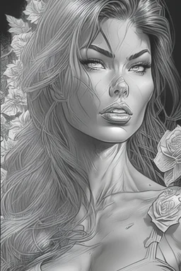 ::ART STYLE Digital inking. Based on pencils by Frank Cho :: ,((Sofía Vergara beautiful woman )), ( detailed eyes and detailed face:1.3), (t-shirt or dress:1.3), (beautiful and clear background:1.2), (extremely detailed, ultra-detailed, best shadow:1.1), bare shoulders, flowers and petals, , (white background:0.5), (illustration :1.1), (extremely fine and beautiful GIRL:1.1), (perfect details:1.1)