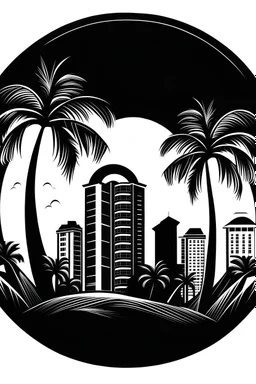 all black logo with big buildings and palm trees in the back with no white ring