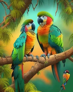 Parrot birds on the date tree