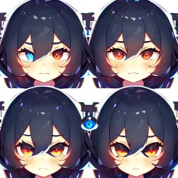  three seperate faces on three identical triplets, one face is expressing joy, second face is expressing sadness, third face is expressing anger.