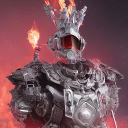 smooth hyper realistic, beautiful Japanese burning lava knight robot in crown, pale colors, dark cosmos background, extremely sharp detail, finely tuned detail, ultra high definition, 8 k, unreal engine 5, ultra sharp focus, accurate sword wings, positive smile, lot of details, fit within portrait, Ambiance winter, perfect composition, perfect hair, perfect hands, finger up gestures