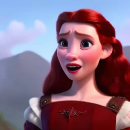 Very young Modern looking Mary queen of scots , with long red hair, blue eyes, pouting red lips, the most beauiful , Star wars ,big smile white teeth . full lips ,vintage pixar