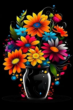 Acrtoon 2d art illustration . Colourful flowers wears a black glass