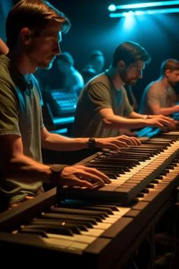 8k dlsr photo of a Keyboard players leave their seats and making food menus, Breathtaking, extremely detailed, beautiful, establishing shot, artistic, hyperrealistic extremely fine details,cinematic lighting, dramatic volumetric lighting, masterpiece, light brazen, extremely detailed and beautiful face, 150mm, HDR10, insanely detailed, hyperrealistic, dramatic shadows, perfect composition, soft natural volumetric cinematic lighting, amazing shadows, dust particles.lens dust, wind, masterpiece by