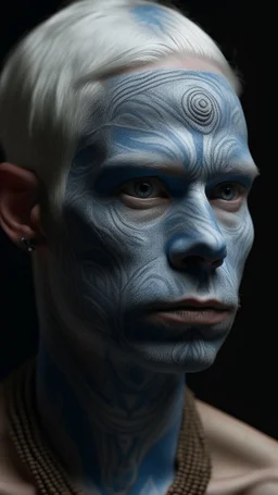 Despite the possibility that they were not blotched entirely blue, the remains of the Pict people indicate that they were probably using tattoos or other body paintings to convey specific messages of identity as well and represented their cultures strongly,ultra realistic, 8k quality resolution, dark fantasy, vibrant, hyperrealism, vibrant, portrait photography, Leonardo phoenix