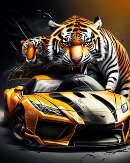 Combination of tiger and sports car