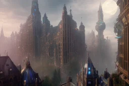 Bruge+billboards+Gothic city+ BioShock+Dishonored+Bloodborne +trieste+Edinburgh+Chicago+victorian London+decòpunk Skyscraper+ +steampunk+biopunk+alphonse mucha, greg rutkowski, matte painting, cryengine, hyper detailed, felix kelly, fantasy art, seb mckinnon