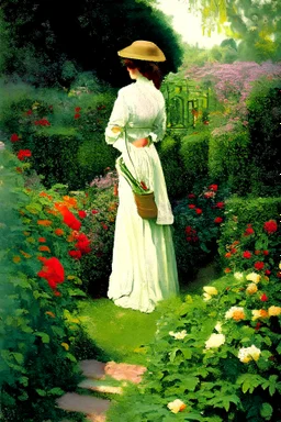 In garden one lady