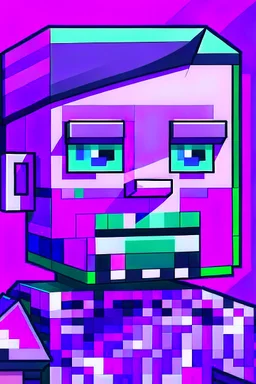 a portrait of a purple Minecraft guy, 2d, large pixel style