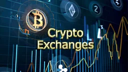 cryptocurrency exchange with different currencies and rates on large wall screen display