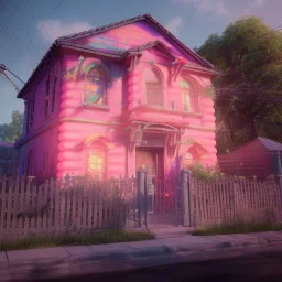 Candy house, unreal 5, octane render, cinema4d, redshift render, hyper realistic, cenematic, vibrancy, synthwave, retouch, centered, dynamic lighting, dramatic lighting, 4k, highly detailed, attractive beautiful, realistic, epic composition, holographic,