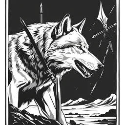 Propaganda poster black and white killing wolf with spear