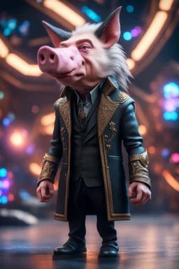 really macho pimp Christopher Walken orc wolf captain chat pig that go hard , in front of space portal dimensional glittering device, bokeh like f/0.8, tilt-shift lens 8k, high detail, smooth render, down-light, unreal engine, prize winning