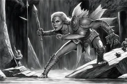 [art by Ray Harryhausen] Echo will do it… she is able to do it… Echo: her name says all, she is a natural sonar, you can feel it. Echo stands rigid, her staff planted firm against the planks. Her breathing slows, deliberate, her eyes half-lidded as she focuses inward. The world around her blurs until all that remains is the ebb and flow of unseen life beneath the water—the slow, measured breathing of something vast, something coiled in wait. She opens her mouth, speaking in a hushed, resonant so