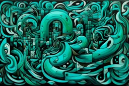 A blackish teal chaotic dimension with swirls painted by MC Escher