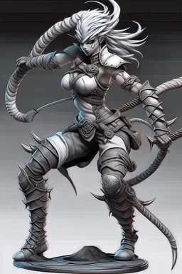 female gray skin Shadar-Kai wielding a Whip a whip made out of black thorns