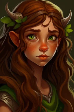 Gnom, braune lange wilde Haare, große, auffällig dicker Nase, grüne Augen, sehr jung (etwa zwanzig Jahre) , Druide, gebräunte Haut, Zeichen im Gesicht, keine Falten im Gesicht