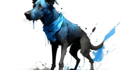 fantasy illustration: vicious black dog in blue torn pants