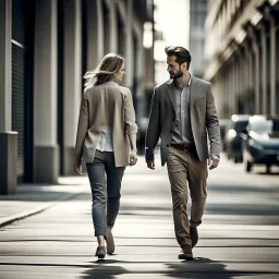 man and woman walking
