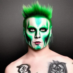 Keith Flint symmetric portrait green hair black metal facepaint