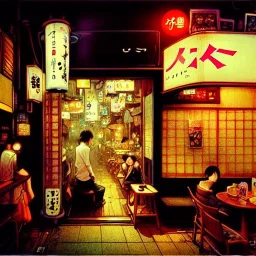  "Corner view,Kawaii Japan bar in kabukicho,Golden hour, book illustration by Jean Baptiste Monge,Jeremy Mann"