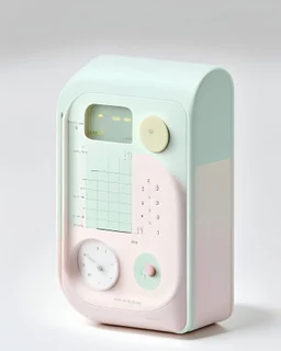 Handheld pocket Time Machine designed by Dieter Rams. Pastel colors.