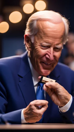 biden putting on make up in studio,bokeh like f/0.8, tilt-shift lens 8k, high detail, smooth render, down-light, unreal engine, prize winning