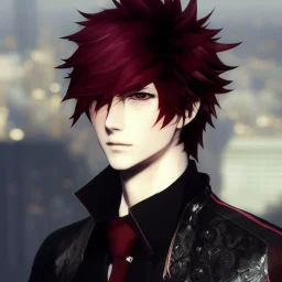 Detailed anime boy, crimson red hair, long classic taper hairstyle, dante dmc5 hairstyle, wolf ears protruding out, white trench coat, intricate details, full body portrait, keep head in frame, slight smile, black Japanese motif, concept art, highly detailed, digital painting, concept art, sharp focus, illustration, art by Yoji Shinkawa, WLOP and greg rutkowski and alphonse mucha and artgerm and yanjun Chen and Junji ito and Makoto Shinkai, HDR, octane render, highly detailed