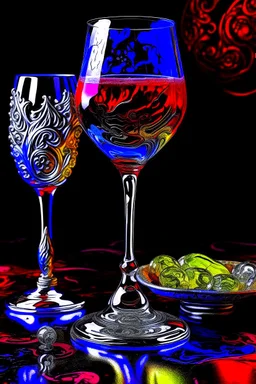 A Still life, a glass of wine, intricate, melted glassprint