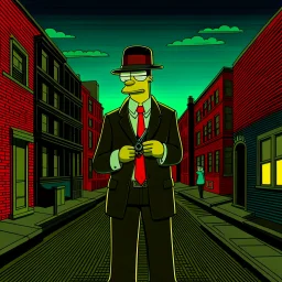 Home Dressed in a Gucci suit, looking like a gangster, 1930's style, Mafia gangster Homer Simpsons, tommy gun, looking cool, NYC scenery