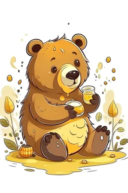cute drawing of a brown bear with honey