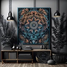 a mixed media of a Midnight Mandala , digital art, screen print, wheat paste poster