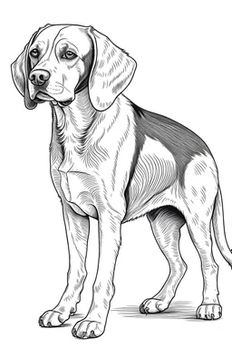 coloring full body image of Beagle dog white background, fine thin line, thin pencil lining