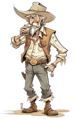 Bare drunk old cowboy in pants