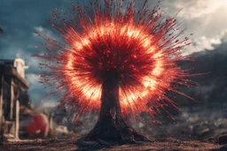 Atomic explosion, made of red vine, ULTRA REALISTIC, details, intricate detail, professional lighting, film lighting, 35mm, anamorphic, lightroom, cinematography, bokeh, lens flare, film grain, hdr10, 8k, Roger Deakins, incredibly detailed, reflect, sharpen