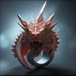 Dragon as stone ring with red diamond eyes, sculpture, hyperphotorealistic, 8k,UHD,macro lens, sharp focus, hyper detail, sparkle, 800mm, unreal engine 5, neon light