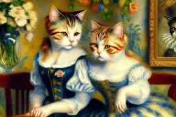 Zwei Katzen. Tanz am Bougival. Painting style of Pierre August Renoir