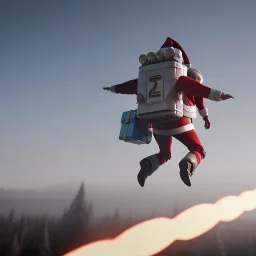 Jet pack, roketle uçan noel baba, octane render, 8k, --ar 1:1