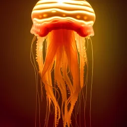 biomorphic jellyfish morphed with electronic wiring and mixed with lighting, Nanopunk and Biopunk with cyberpunk look,golden hour,MTG,8k, art by HR Giger.