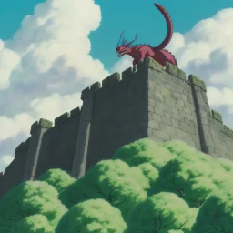 realistic dragon sitting on top of the middle age castle wall